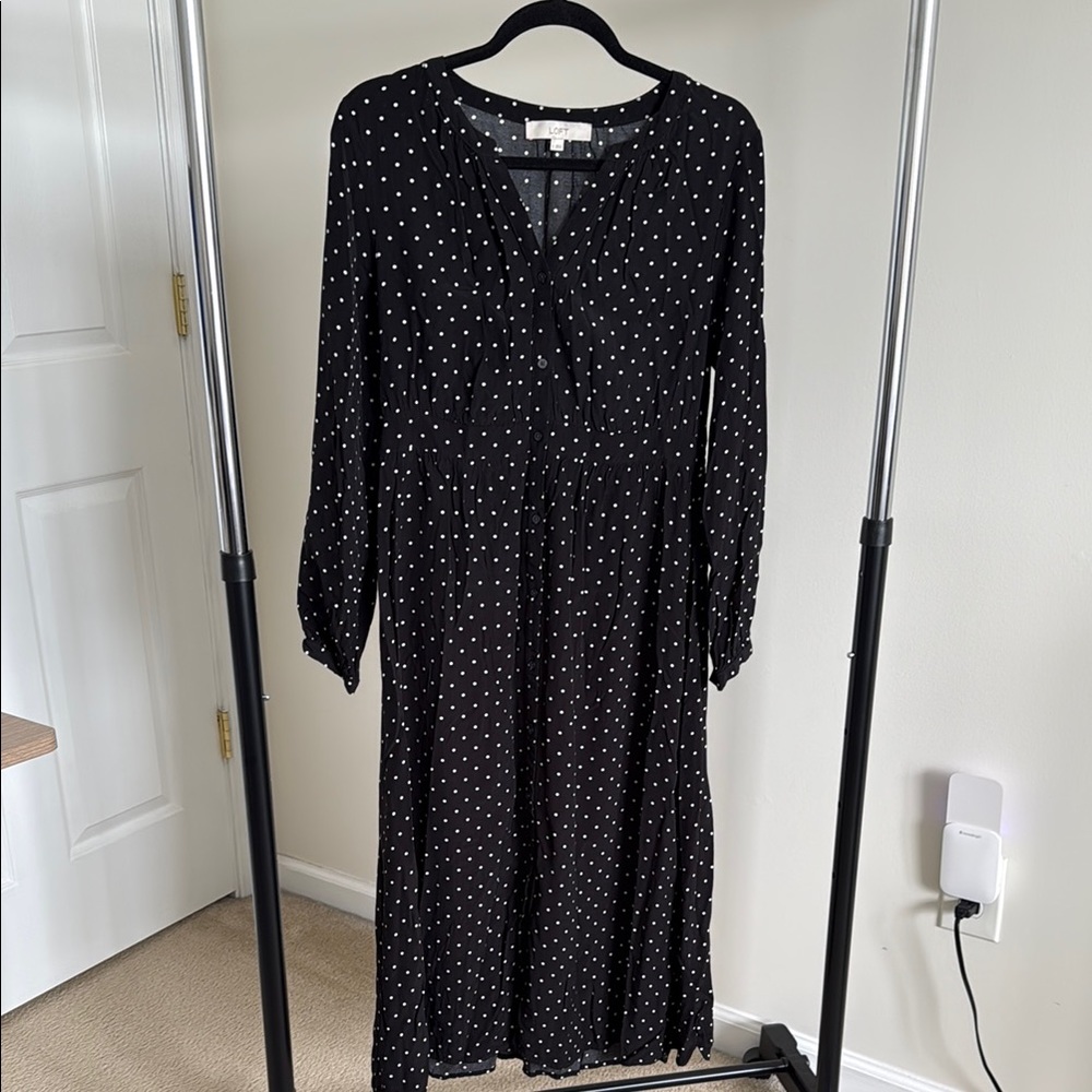 LOFT Black V-Neck Bishop Sleeve Sundress